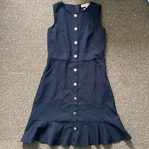 LOFT Navy Blue Gilded Button Down Sleeveless Dress, Size 0